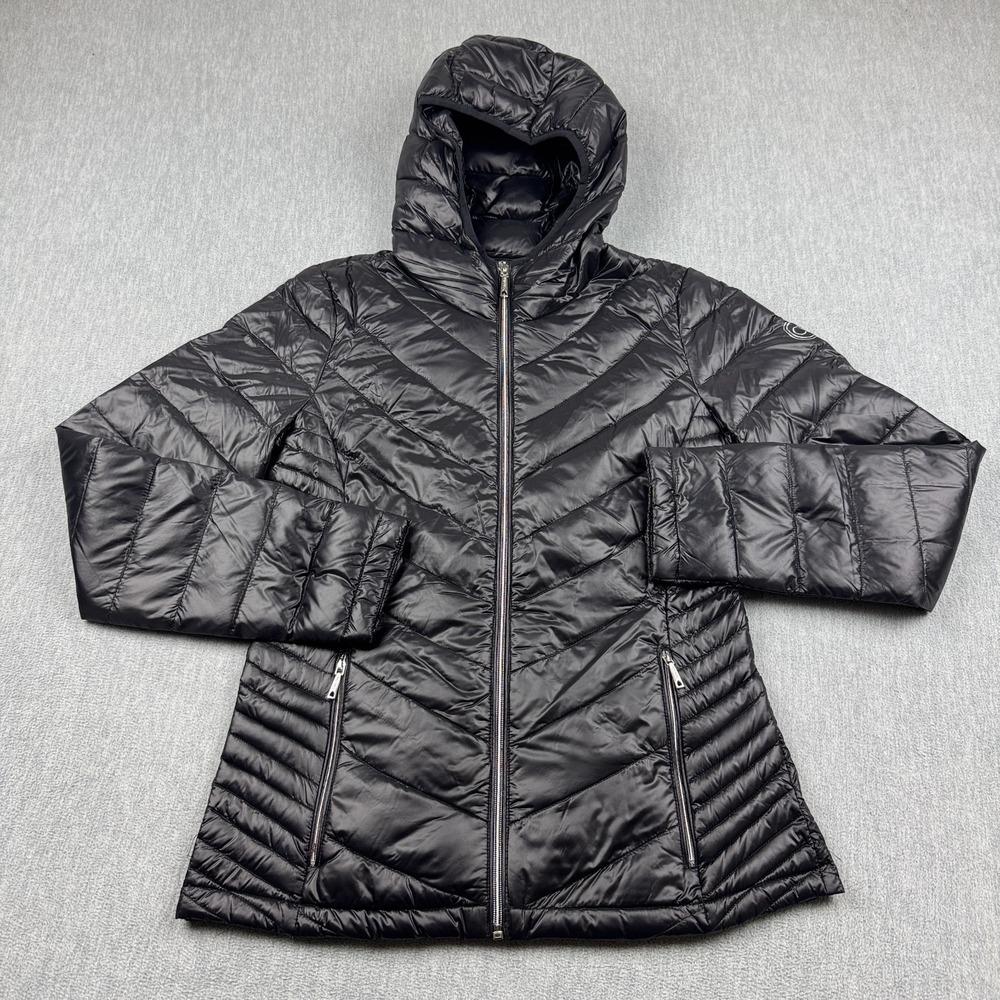 Calvin Klein Jacket Womens Petite Small PS Black Packable Down Puffer Hooded‎